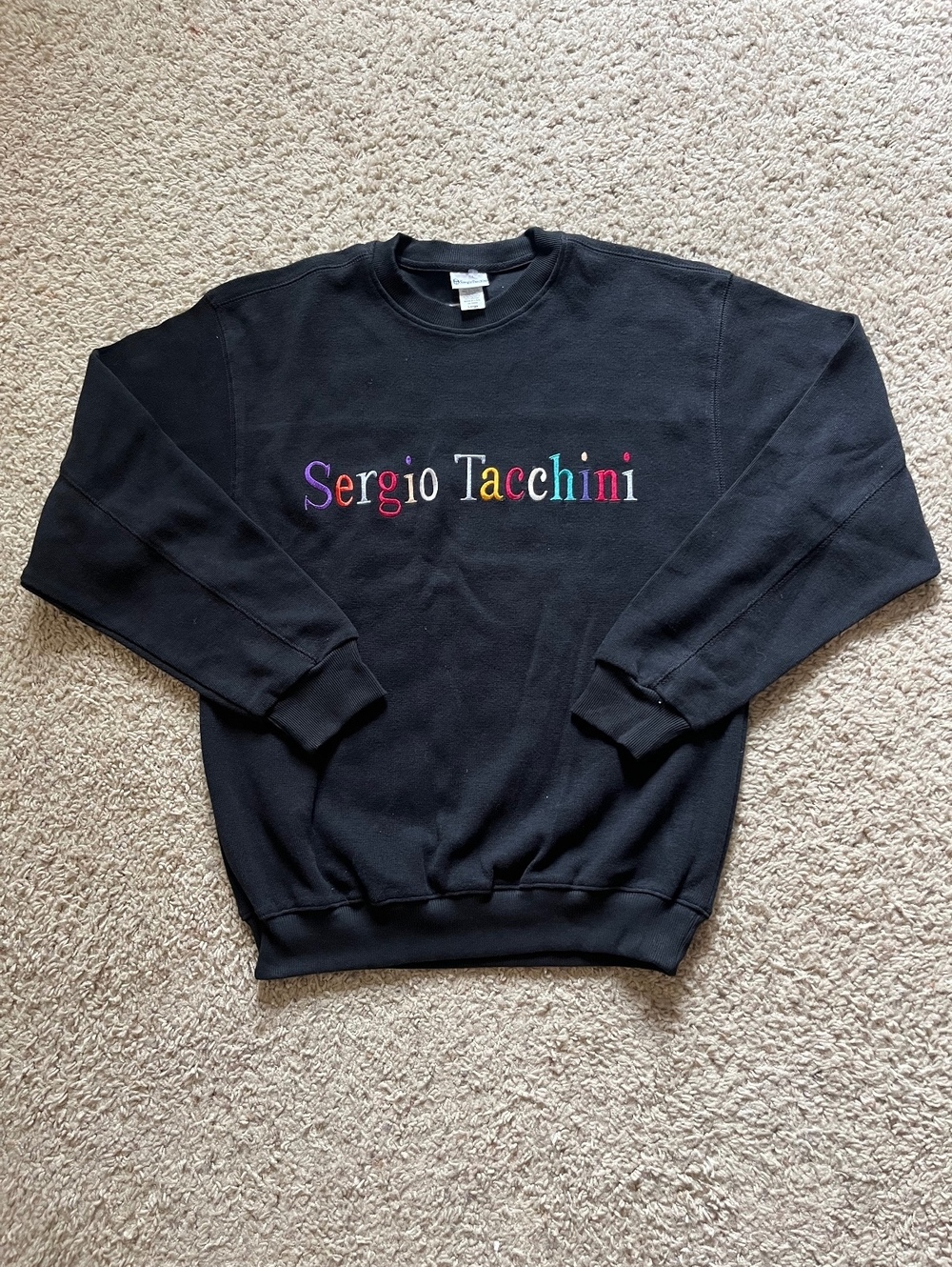 Sergio Tacchini Rainbow Spellout VTG Black Crewneck L